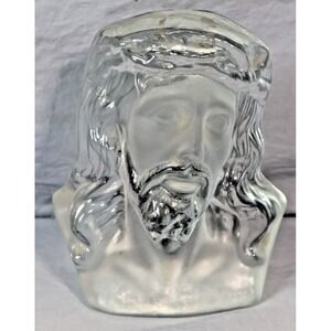 Clear Frosted Glass Jesus Christ Bust Figurine Paperweight Religious Sculpture